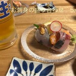 御on - 写真のお刺身盛り合わせはそれぞれに分けて配膳されました。