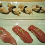 寿司栄 華やぎ - バイ貝と中トロ