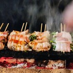 たかぎ山 - 肉巻き牡蛎と春菊（本日一番）