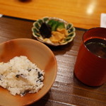 銀座おかもと - 10.お食事 新生姜と海苔のご飯 赤出汁 香の物 2014.8.x