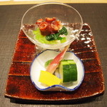 おおたに - 香の物　きゅうり糠漬け・かりもりの西京味噌漬け・みょうがの甘酢漬け・コリンキーの浅漬け・夏蛸の柔らか煮・小松葉のおひたし