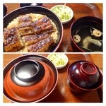 竹屋 - 鰻丼：肝吸い付（鰻４切れ：2460円）・・鰻丼・香の物・肝吸いのセットです。