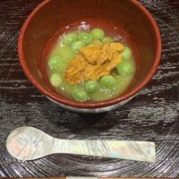 日本料理 研野 - えんどう豆の葛、雲丹