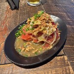 若鳥焼き もばら - 揚げねぎ冷やしトマト。料理の合間に少しづつ。