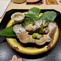 祇園 にしかわ - ⑤八寸 飯蛸/鯛の子/稚鮎／そら豆/蕨すり流し