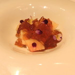 ア・ニュ ルトゥルヴェ・ヴー - マスカルポーネのムース、桃、ほうじ茶のゼリーがけ　(2014/07)