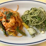 gragus - 天使海老とアスパラのトマトクリームソース➕カジキマグロのジェノベーゼ