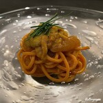 カーサ・デル・チーボ - 甘海老と生海胆と唐辛子を練り込んだ冷製タリオリーニ