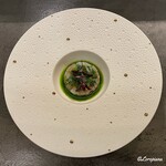 カーサ・デル・チーボ - 松川鰈と槍烏賊のタルタル 菊菜のオイルとレモン胡椒
