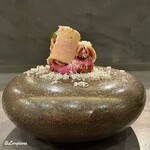 カーサ・デル・チーボ - フォワグラテリーナとジャージーミルクのマスカルポーネとビーツの酢フォルマ―ト