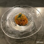 カーサ・デル・チーボ - 甘海老と生海胆と唐辛子を練り込んだ冷製タリオリーニ
