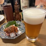 代官山のんき - 東京クラフト生と、タコぶつと梅干しのキムチ