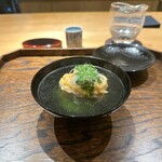 御料理 ふじ田 - お椀：京筍、伊勢海老真丈、菜の花の葛引き、白髪ねぎ、木の芽