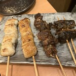 うな串 焼鳥 う福 - 左から、【白短冊】　　【短冊】　　　【肝】　　【かぶと】