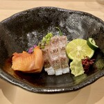 味ひろ - 造り 鯛湯霜 赤貝