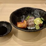 味ひろ - 造り 鯛湯霜 赤貝