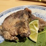 銀座 しのはら - ふぐの唐揚げ　スダチちり酢が目新しい