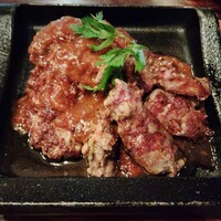 鉄板ダイニング 哲 - ハラミ＆ハンバーグ（アップ）