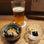 小皿のまぐろとさば。 - 付き出しが2品