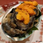 御料理 寺沢 - 海胆と鮑と生若芽の磯焼