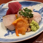 御料理 寺沢 - 赤貝､鮎魚女､本鮪中トロ､槍烏賊､鮃と鮃の縁側の造り