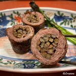 御料理 寺沢 - 前沢牛のフィレ肉の塩蕨巻の炭火焼