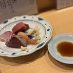 鮨こまつ - つぶ貝、鰹、中トロ、鬼海老、いさき