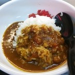 カレー丼のルーはフルーティでスパイシーな味！後からほんのり辛さがやってきます。
