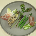 イタリアンレストラン Zucca - ELEZO社熟成生ハムと季節の温野菜