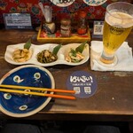 沖縄料理＆泡盛 はいさい！ - お通し&サービスグラスビール