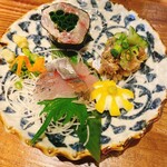 あじのマイケル - 鯵３種盛りのお通し