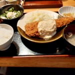 博多もつ鍋 やまや - この日の日替わりやった、鱈フライのタルタルソースかけ1,200円なり
