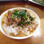 讃州手打ちうどん 我龍 - ご飯に台湾トッピングを乗せて、冷たい拉麺のスープで茶漬け