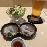 鮨 なかや - サラダ・生ビール・烏賊（呼子）刺身