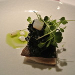 フロリレージュ - 和歌山産マナガツオのポワレ空豆とイカ墨のソース