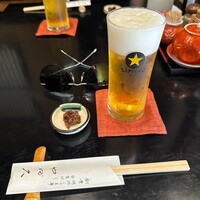 日本橋 やぶ久 - 生ビール　蕎麦味噌のツマミ付き