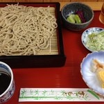 Rakushokuan - 十割そば　おろし＋天丼小＋だし巻＋漬物＋杏仁豆腐　1000円