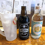 須賀乃湯 - ホッピー瓶（黒） 330円＋金宮焼酎25度（300ml 850円）