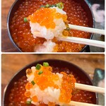 魚塚 - ふっくら柔めな白いご飯に、
艶々と輝く…赤い宝石イクラちゃん♡(*´ω｀*)

これでもかぁ〜！ってほど乗せられており…
一口一口が…幸せでしかありません(*´Д｀*)♡
めちゃくちゃ美味しい〜！！