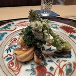 徳ㇵ本也 - ◆焼き物
      京丹後のサクラマス　木の芽おろし
      天然タラの芽（美山）