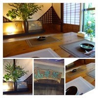 山ごぼう - いつものお庭に面した和室へ案内されます。
                奥様が生けられる花はいつもステキですよ。アジサイの色合いがなんとも言えず美しい・