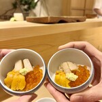 鮨 華 - 三色小丼(帆立、雲丹、いくら)