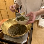 おかもと - 花山椒鍋のお出汁をかけて