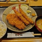 とんかつ とんQ 春日部店 - やまと豚のロースかつ 海老フライ 定食