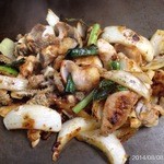 滝川ホルモン店 - 2014.8.8(金)17時　お薦め　ホルモン700円+かしわ親半分240円+白飯大250円=1190円