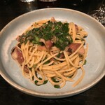 山下食堂 - ホタルイカとニラのスパゲッティ（半分）