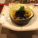 本家伴久 - 温物（加茂茄子、○■▼＊掛け）←お品書き読めず（笑）(2014.Aug)