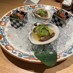 つつじ亭 - 前菜　花見貝、蛍烏賊