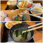 南天寿司 - 海老フライと味噌汁