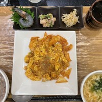 豊栄 - ランチセットの玉子入りエビのチリソース炒め煮